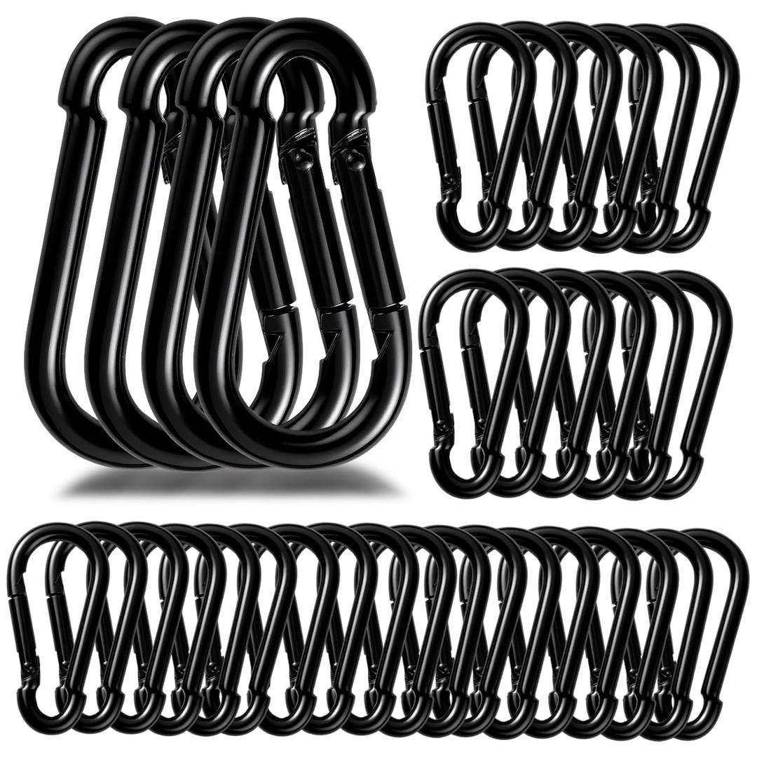 50Pack Carabiner Clips Heavy Duty, 3.2 Large Spring Snap Hooks Bulk, Galvanized Black Carabiners for Camping, Solid Spring Clips for Home Gym Hanging Hammocks Swing Hiking-500lbs Holding Capacity