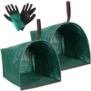72 Gallon Garden Bag for Debris, 2-Pack Yard Waste Bag with Large Dustpan-Style Opening, Includes Gardening Gloves | Collapsible Container for Leaves, Grass Clippings, Parties, Laundry & Camping