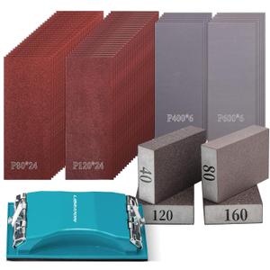 Sand Paper 65PCs, Sandpaper for Wood, 80-600 Grit Sandpaper Assortment Kit with Sanding Block, Sand Sponges 40/80/120/160 Grit, Alumina Sand Paper for Wood, Metal Sanding, Paint Finishing