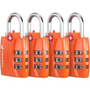 Fosmon TSA Accepted Luggage Locks (Orange - 4 Packs), Open Alert Indicator 3 Digit Combination Padlock Codes for Travel Bag, Suit Case, Lockers