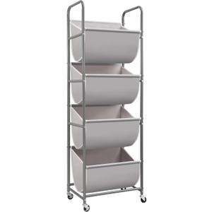 STORAGE MANIAC Vertical Rolling Laundry Hamper, 4 Section Laundry Sorter with Wheels and 2 Breaks, 4-tier Laundry Baskets for Small Space, Dorm, Laundry Room, Closet, Bathroom, Gray 4-tier