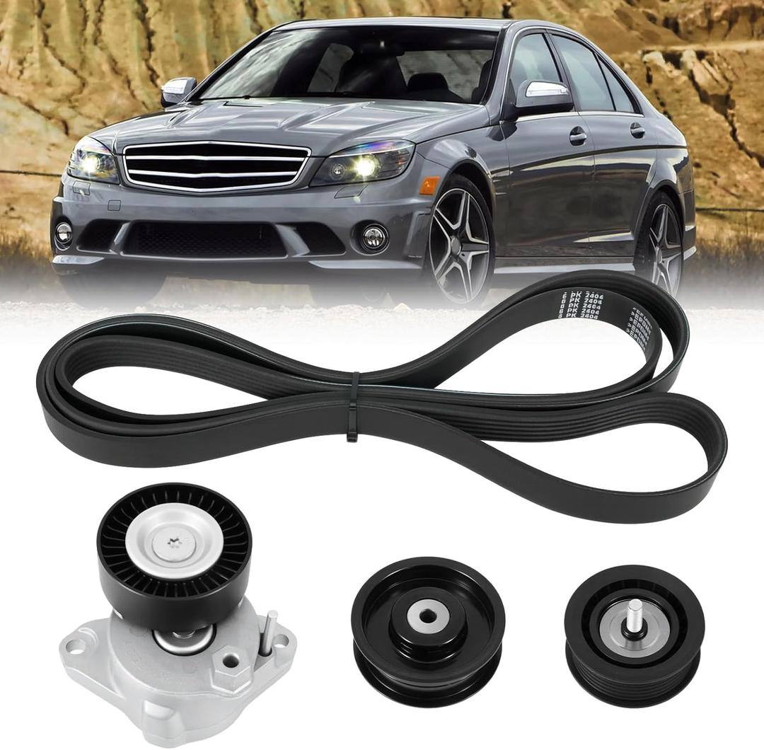 Engine Drive Belt Tensioner Idler Pulley V-Ribbed Serpentine Belt Kit Compatible with Mercedes-Benz ML350 C230 C300 C350 E350 S550, 2006-2011 - Replace 2722021419 2722000270 2722021019 6pk2404