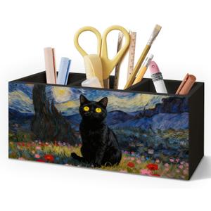 Black Cat Pen Holder for Home Office Desk, Cat Lover Gifts, Starry Sky Black Cats Makeup Brush Toothbrush Holder Organizer for Bathroom Desk Accessories