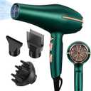 2000 Watt Negative Ionic Hair Dryer, Professional Salon Blow Dryer, Low Noise Fast Drying & Powerful AC Motor and Diffuser Comb for Men Women,3 Heat & 2 Speed Settings, Easy to Use- Green