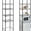 Huwena 5 Tier Mini Fridge Shelf Microwave Stand Heavy-Duty Adjustable Over Fridge Shelf Storage Rack, 8 Hook 25 Tube Heavy-Duty Stable Multilayer Metal Shelving Organizer for Dorm Apartment Kitchen