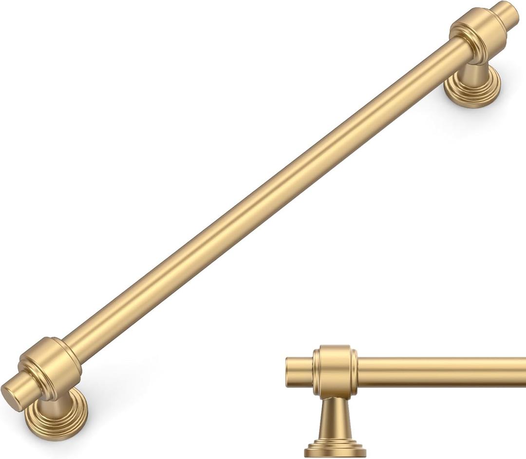 Amerdeco 10 Pack Champagne Bronze Cabinet Pulls 10 Inch(254mm) Hole Center Drawer Pulls Cabinet Hardware Kitchen Cabinet Handles for Bathroom Dresser Pulls ZH0069