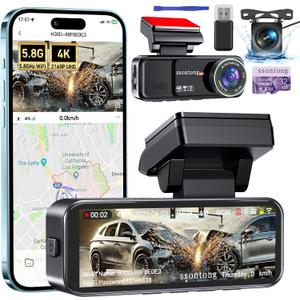 Car Camera - Dash Cam Front and Rear, 4K Dash Camera for Cars Built-in 5.8G WiFi GPS ADAS Dashcam,3.2" IPS Screen Dash Cam with Free 32GB Card,G-Sensor,Loop Recording,WDR,Night Vision Dashboard Camera