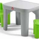 Step2 Mighty My Size Kids Table & Chair Set, Playroom Activity Table for Arts & Crafts, Made of Durable Plastic, For Toddlers 2+ Years Old, Gray & Green