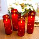 Flameless Candles, with Embedded Star String, Battery Operated Candles Flickering LED Pillar Candles with Remote Control and Timer, Home Decoration Add a Warm and Romantic AtmosphereSet of 7 (Red)