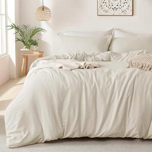 MILDLY Super Soft Duvet Cover - 100% Washed Microfiber Beige Comforter Cover Set 3 Pieces with Zipper Closure & Corner Ties (No Comforter) 