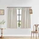 Natural Cream 100% Blackout Pinch Pleated Linen Curtains 48 Inches Long Window Drapes for Small Sliding Doors Dedroom, Textured Thermal Insulated Black Out Back Tab Pleat Curtain Office 2 Panels