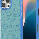 ZAGG London Snap Case for iPhone 16 Pro Max - Embroidered Doodle Fabric Design, MagSafe Compatible, 13ft Drop Protection with Graphene, Slim & Lightweight, Wireless Charging Compatible, Blue
