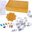 GOTHINK Mexican Train Dominoes Set, Double 12 Dominos Set for Kids Adults and Family, Dominoes Tile Board Game with Tiles Holders*8, Colorful Metal Trains*9, Wooden Hub, Scoreboards*2, Wooden Case