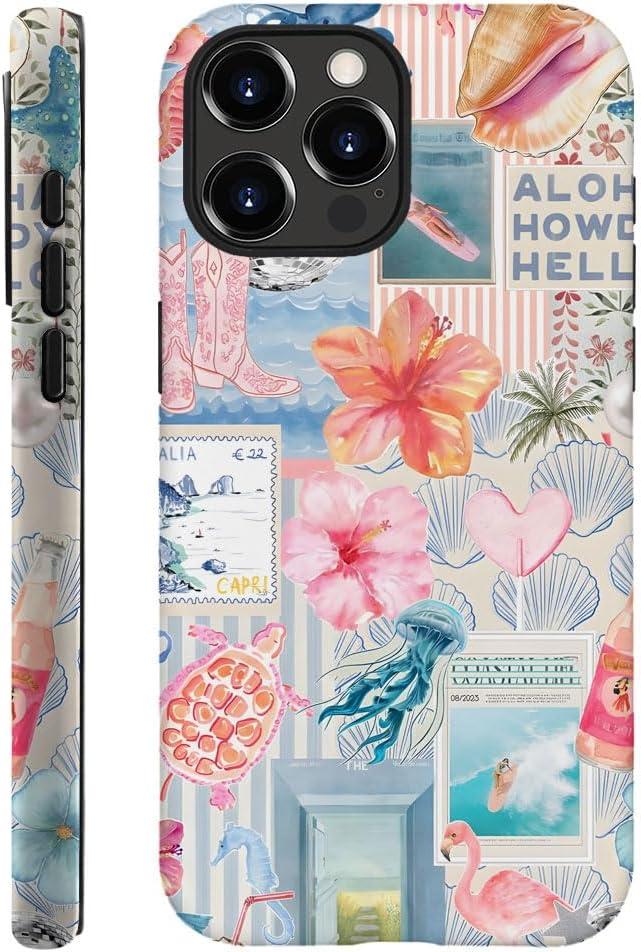 Case for iPhone 11 Pro - Slim Fit Anti-Scratch Phone Case for Girl Women - Beachy Collage Aesthetic Turtles Floral (Frosted)