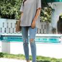 Ebifin Womens Oversized Tshirts V Neck Tee Shirts Half Sleeve Loose Fit T Shirt Cotton Tunic Tops (Gray), XL