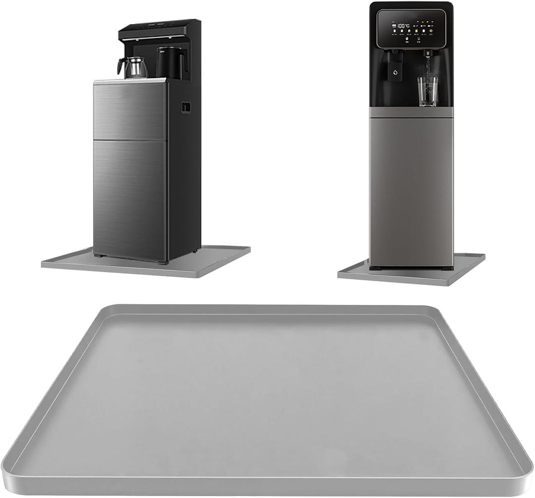 Water Cooler Mat, 24x16x0.8 Inch Non-Slip Thick Under Water Dispenser Silicone Mat With Raised Edges, Leak-Proof Air Conditioner Drip Pan For Carpet Floor Protection, Grey 