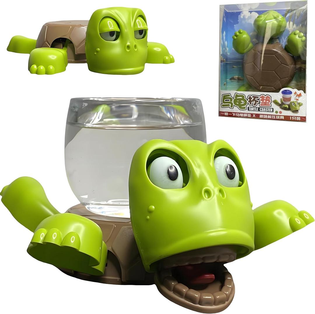 Turtle Cup Holder Funny, 3D Printed Turtle Coaster with Additional Table Coasters for Drinks, Funny Coasters Gift for Women, Green