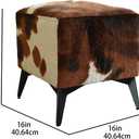 Brown Cow Print Ottoman, Faux Cowhide Footstool, Western Style, 16"D x 16"W x 17"H