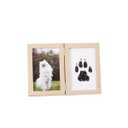 Pet Memorial Double Picture Frame with Paw Print Kit, Natural Wood, Includes Black Ink Pad and Print Papers (Brown)