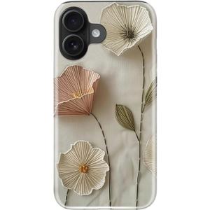 for iPhone 16 Case, Wireless Charging Compatible,Dual-Layer Protection with Stylish Wildflower Design, Soft Silicone + Hard Shell, Cute Phone Cover for Women - Ethereal Wire Florals
