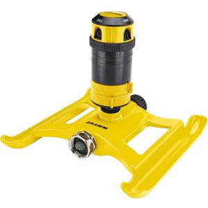 Dramm ColorStorm Gear Drive Sprinkler on Heavy Duty,Durable Metal Base, 4 Patterns, Ideal for Small, Medium & Large Areas with Pass Through Feature, Yellow, 40 Foot Diameter