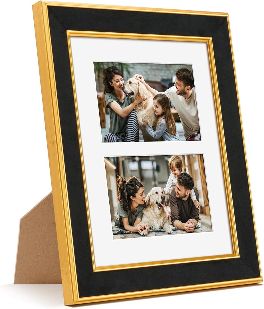Suede 8x10 Picture Frame Display 2 Opening 4x6 Double Picture Frames Collage Wall Decor with Mat,Multi Photo Frame for Plexiglass,Wall or Tabletop Decor,1Pack,Black