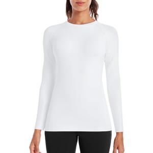Runhit Women's Long Sleeve Compression Shirt Workout Tops Athletic Base Layer Gym Yoga Running Sports Gear Quick Dry UPF 50+ (White, L)