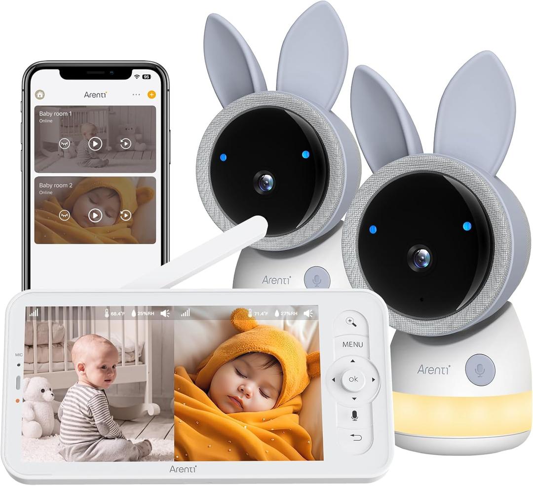 ARENTI Upgraded Baby Monitor with 2 Cameras, 4MP 2.4G & 5G WiFi Baby Camera Monitor, Infrared Night Vision, Night Light, 2-Way Audio, Cry&Motion Detection, Temp&Humidity Sensor, App Control (blue)
