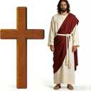 5.25 FT Easter Large Cross Cardboard Cutout, Life Size Christian Cross Stand Up Decoration, He is Risen Jesus Christ Catholic Religious Photo Props for Easter Baptism Church Sunday School