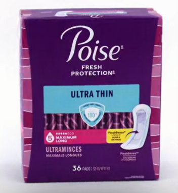 Poise Ultra Thin Incontinence Pads & Postpartum Pads for Bladder Leaks, 5 Drop Maximum Absorbency, Long Length, 36 Count