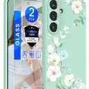 for Samsung Galaxy S25 5G Case, Girls Women Florals Liquid Silicone Phone Case, Shockproof Anti-Scratch Soft Protection Case with Screen Protectors (Hibiscus)