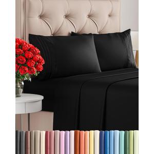 King Size 4 Piece Sheet Set - Comfy Breathable & Cooling Bed Sheets Set - Hotel Luxury Bedding for Women, Men, Kids, Teens, Boys & Girls - Deep Pockets, Ultra-Soft and Wrinkle Free - Oeko-Tex - Black
