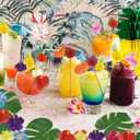 JOPHMO Tropical Luau Party Decoration Pack Hawaiian Beach Theme Party Favors Luau Party Supplies (112 PCS) including Banner, Table Skirt, Straws, Flamingo, Pineapple Dcors.