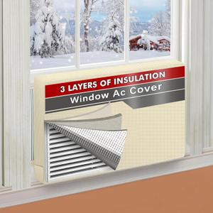 Air Conditioner Cover Indoor 17"W x 13"H x 3.5"D, Windproof and Waterproof 3 Layers Insulation Window AC Cover for Inside with Aluminum Foil and 2mm Foam, Beige