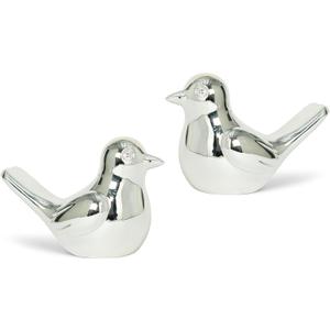 Silver Bird Statue Pair, 2-Pack 3 inch Shiny Accent Small Knick Knacks for Home Office Shelf Desk Coffee Table Decoration