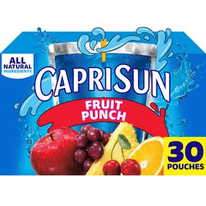 Capri Sun Flavored with Other Natural Flavor Juice Drink Blend, 30 Pouches, for School Lunches and On-the-Go Hydration, Fruit Punch, All Natural Ingredients, 6 fl oz (EXP 10/15/26)