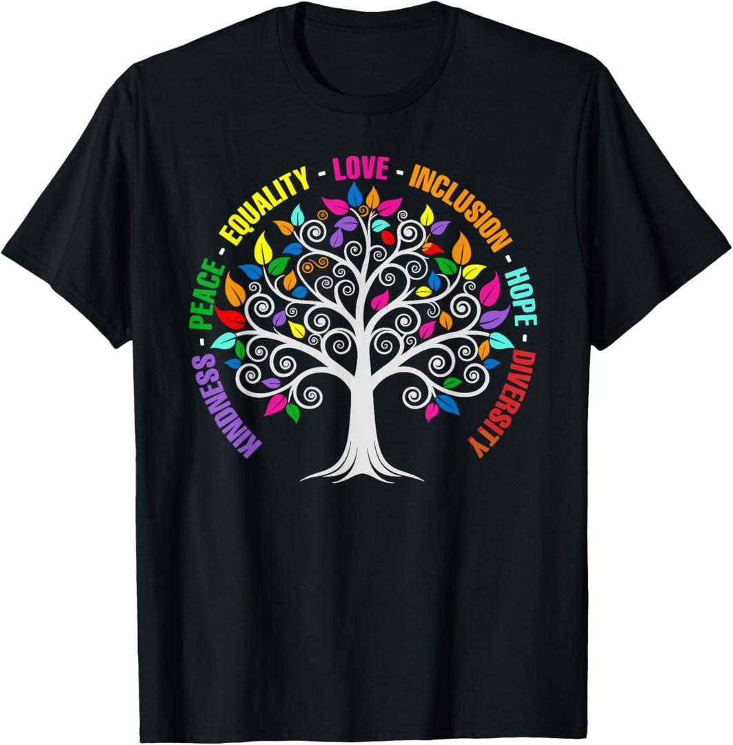 Kindness Peace Equality Love Inclusion Hope Diversity Retro T-Shirt (Small, Black)