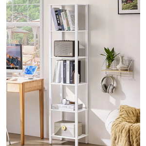 YUFAM 66in Tall Bookshelf 6Tier Small Narrow Bookcase, Skinny Book Shelf for Small Space, Farmhouse Slim Shelf with Storage, Wood Freestanding Display Thin Bookshelves for Living Room, Office, White