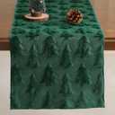 Christmas Tbale Runner 13x72 Inch Soft Plush Faux Fur Jacquard Green Big Small Christmas Tree Table Runner, Seasonal Autumn Kitchen Dining Table Decoration for Home Party Decor ZR003B72