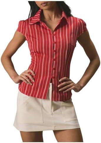 MakeMeChic Women's Summer Casual Striped Blouse Fitted Cap Short Sleeve Shirt Top, S/M,  MakeMeChic Women's Summer Casual Striped Blouse Fitted Cap Short Sleeve Shirt Top, S/M,