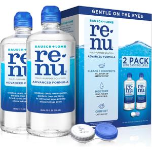Renu Contact Lens Solution, Advanced Formula, Multi-Purpose Solution with Lens Case, Gently Cleans, Disinfects, Moisturizes & Hydrates Soft Lenses for All-Day Comfort, 12 Fl Oz (Pack of 2)
