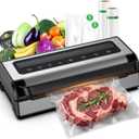 Vacuum Sealer for Food, Complete Starter Kit Includes 2 Rolls & 10 Bags, All-in-One Automatic Food Sealer machine with Built-in Cutter & Bag Storage, Powerful Motor for Dry/Moist/Canister Sealing