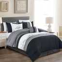 Chezmoi Collection Napa 7-Piece Luxury Leaves Scroll Embroidery Bedding Comforter Set (Queen, Black/Gray/White)