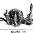 2 x Luminous Gesture Octopus with Mother of Pearl,Octopus Statue,Ocean Fluorescence for Garden Indoor Outdoor Home Decoration,Resin Figurine Sculpture Garden Decor Ornaments (Black)