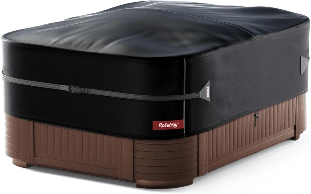 Rosefray 420D Outdoor Waterproof Square Hot Tub Cover Protector, Heavy Duty Polyester SPA Cover UV Protection Cover 76" L x 76" W x 20" H, Black
