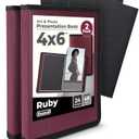 Dunwell Small Photo Album 4x6 (2-Pack, Ruby), Mounting Paper, 4 x 6 Photo & Art Portfolio Presentation Binder, 24 Sleeves Display 48 Pages, Professional Mini Picture Book for Artwork, Postcards