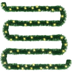 XSIEDVP 16.4 Ft Christmas Garland Decorations with 50 LED Lights, Artificial Xmas Garland for Indoor Outdoor Christmas Tree Decoration, Holiday Party Supplies