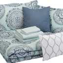 Amazon Basics 10-Piece Bed-in-a-Bag Comforter Set, Soft, Lightweight Microfiber, Full/Queen, Sea Foam Medallion