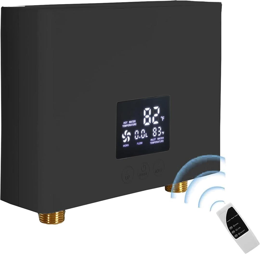 Electric Tankless Water Heater 3000W 110V Constant Temperature Instant Hot Water Heater with Remote Control Digital Display On Demand BLACK(With Plug)