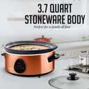 OVENTE Electric Slow Cooker with 3 Cooking Settings, Non-Stick and Dishwasher Safe Stoneware, Stainless Steel Body, Glass Lid, 3.7 Qt Oval Pot for Entrees, Soups, Sauces, Stews & Dips, Copper SLO35ACO